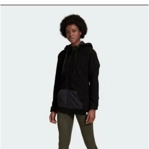 Adidas black Sherpa zip up jacket with hood